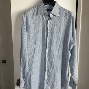 Spier & Mackay Classic Blue Striped Men's Button Down Shirt Size 16.5 / 35